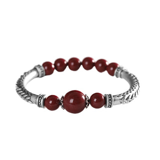 Pure Silver Wheat Cinnabar Ethnic Bracelet