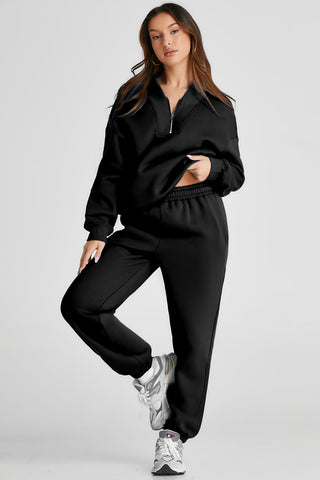 V-Neck Quarter Zip Top and Pants Set