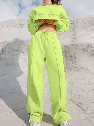 Elegant Round Neck Top and Elastic Waist Pants Set