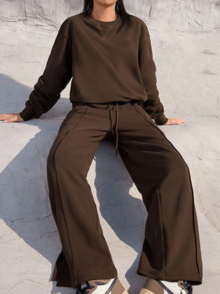 Elegant Round Neck Top and Elastic Waist Pants Set