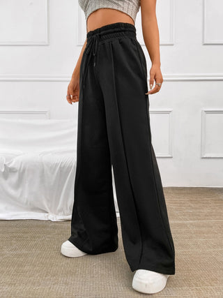 Women Honey Drawstring Elastic Waist Wide Leg Pants