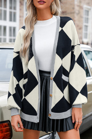 Color block Drop Shoulder Loose Cardigan