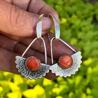 South Red Geometric Scallop Earrings
