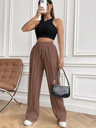 Lined Drawstring Wide Leg Pants