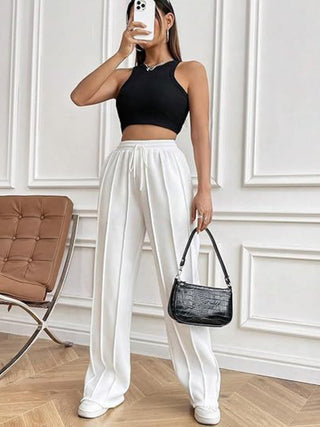 Lined Drawstring Wide Leg Pants