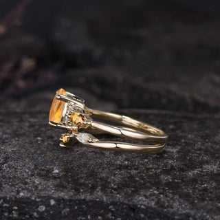 Inlaid Yellow Zircon Women's Couple Ring