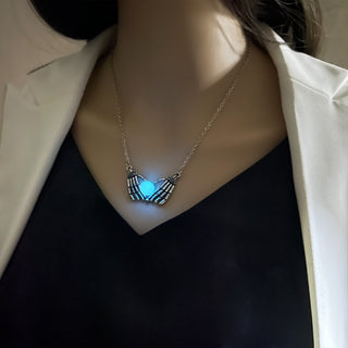 Skull Palm Heart Luminous Necklace