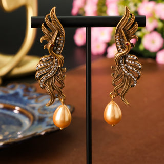 Phoenix Retro Hollow Jeweled Distressed Earrings
