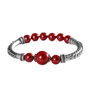 Pure Silver Wheat Cinnabar Ethnic Bracelet