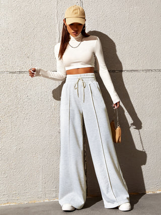 Women Honey Drawstring Elastic Waist Wide Leg Pants