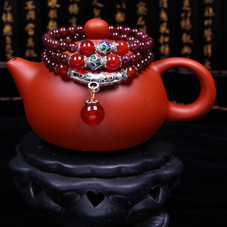 Wine Red Crystal Bracelet With Red Agate Spacer Beads