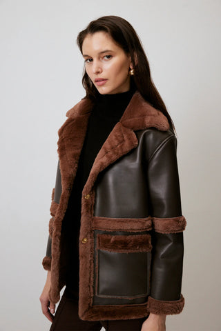 Furry Inside Leather Short Coat