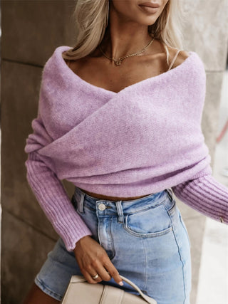 Women Long Sleeve Cropped Knit Top