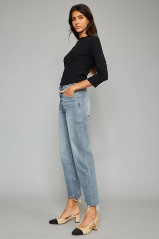 High Waist Raw Hem Cropped Wide Leg Jeans