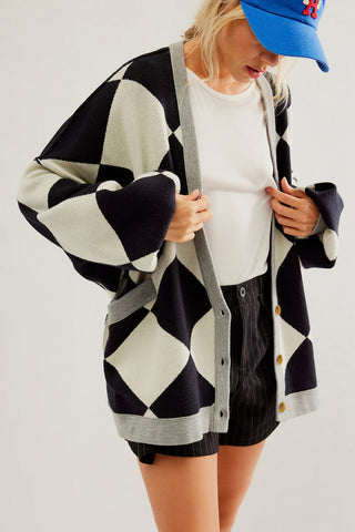 Color block Drop Shoulder Loose Cardigan