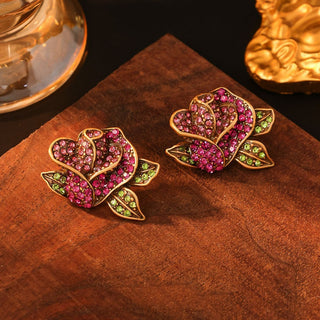 Diamond Rose Flower High-grade Ear Studs