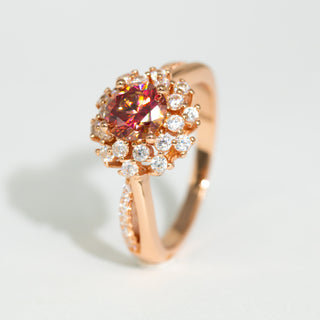 Red Moissanite Flower Ring S925 Sterling Silver
