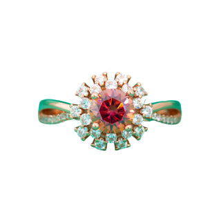 Red Moissanite Flower Ring S925 Sterling Silver