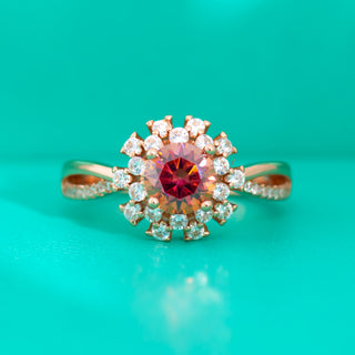 Red Moissanite Flower Ring S925 Sterling Silver