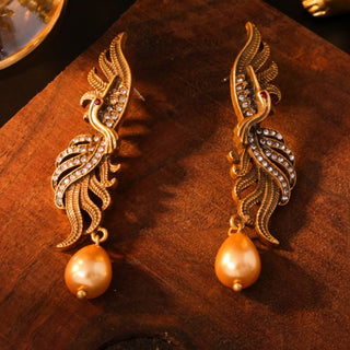 Phoenix Retro Hollow Jeweled Distressed Earrings