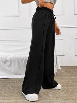 Women Honey Drawstring Elastic Waist Wide Leg Pants