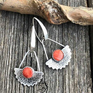 South Red Geometric Scallop Earrings