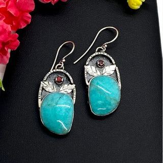 Retro Creative Feather Leaf Turquoise Earrings