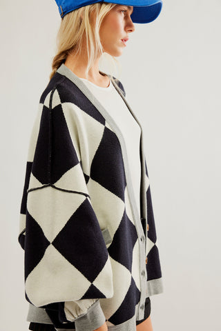 Color block Drop Shoulder Loose Cardigan