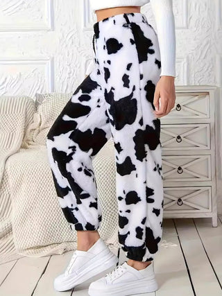 Fuzzy Cow Print Pants