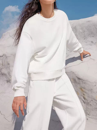 Elegant Round Neck Top and Elastic Waist Pants Set