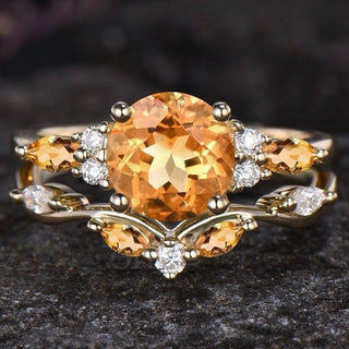 Inlaid Yellow Zircon Women's Couple Ring