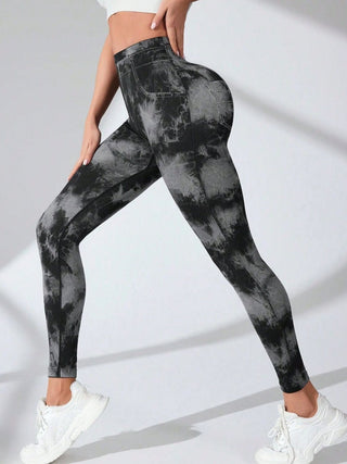 Pocketed Tie-Dye High Waist Active Leggings