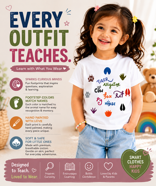 Match Animal Footprints | 100% Cotton | Kids Educational T-Shirt
