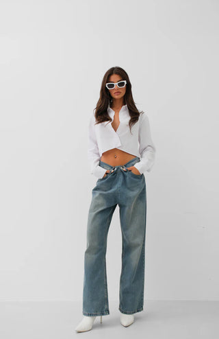 Low Waist Double Button Wide Leg Jeans