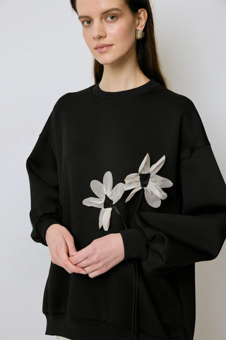 Flower Detailed Scuba Sweatshirt