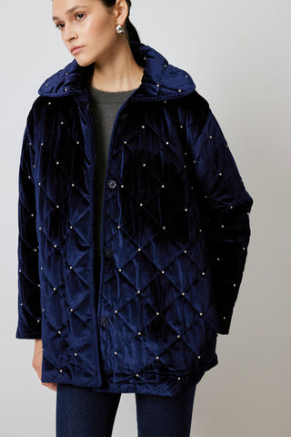 Stone Detailed Quilted Coat