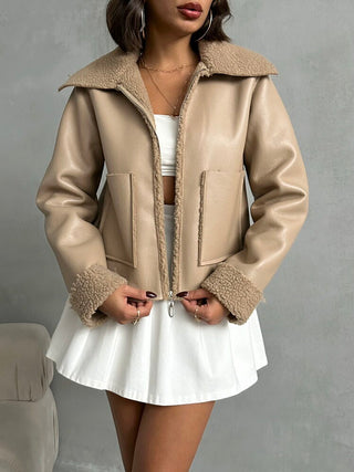 Laminated Leather Zippered Coat