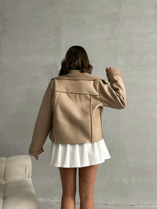 Laminated Leather Zippered Coat