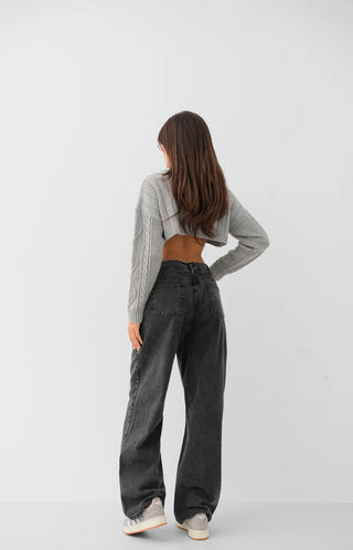 Low Waist Double Button Wide Leg Jeans