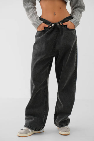 Low Waist Double Button Wide Leg Jeans