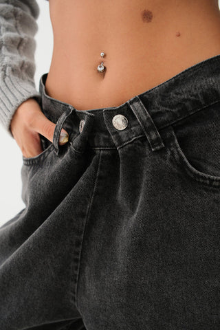 Low Waist Double Button Wide Leg Jeans