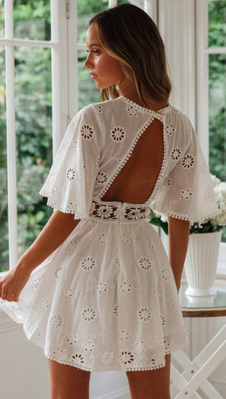 Flower Lace Hollow Out Cotton And Linen Dress