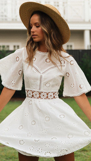 Flower Lace Hollow Out Cotton And Linen Dress