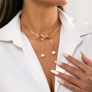 Bow Knot Alloy Pearl Necklace