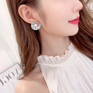 Pearls Zircon White Gold Plated Ear Studs