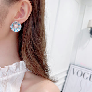 Pearls Zircon White Gold Plated Ear Studs