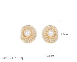 Pearls Zircon White Gold Plated Ear Studs