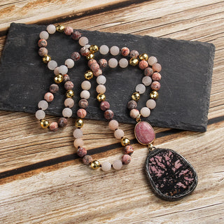Bohemian Geometric natural stone Beaded Chain Pendant Necklace