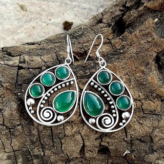 Artistic Retro Bohemian Drop-shaped Emerald Earrings