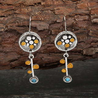 Key Type Two-color Earrings Personality Inlaid Turquoise
